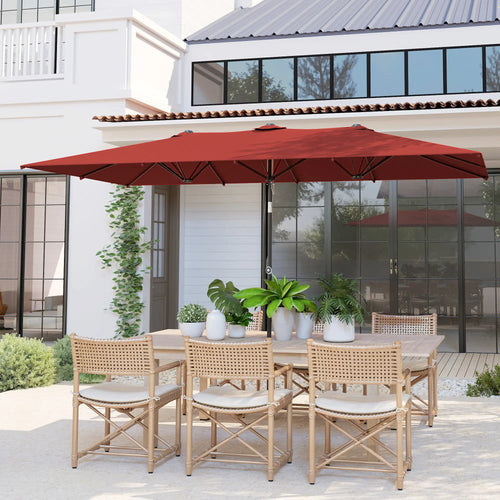 Double-Sided Patio Umbrella with Tilt, Adjustable Height, 12 Ribs, Wine Red