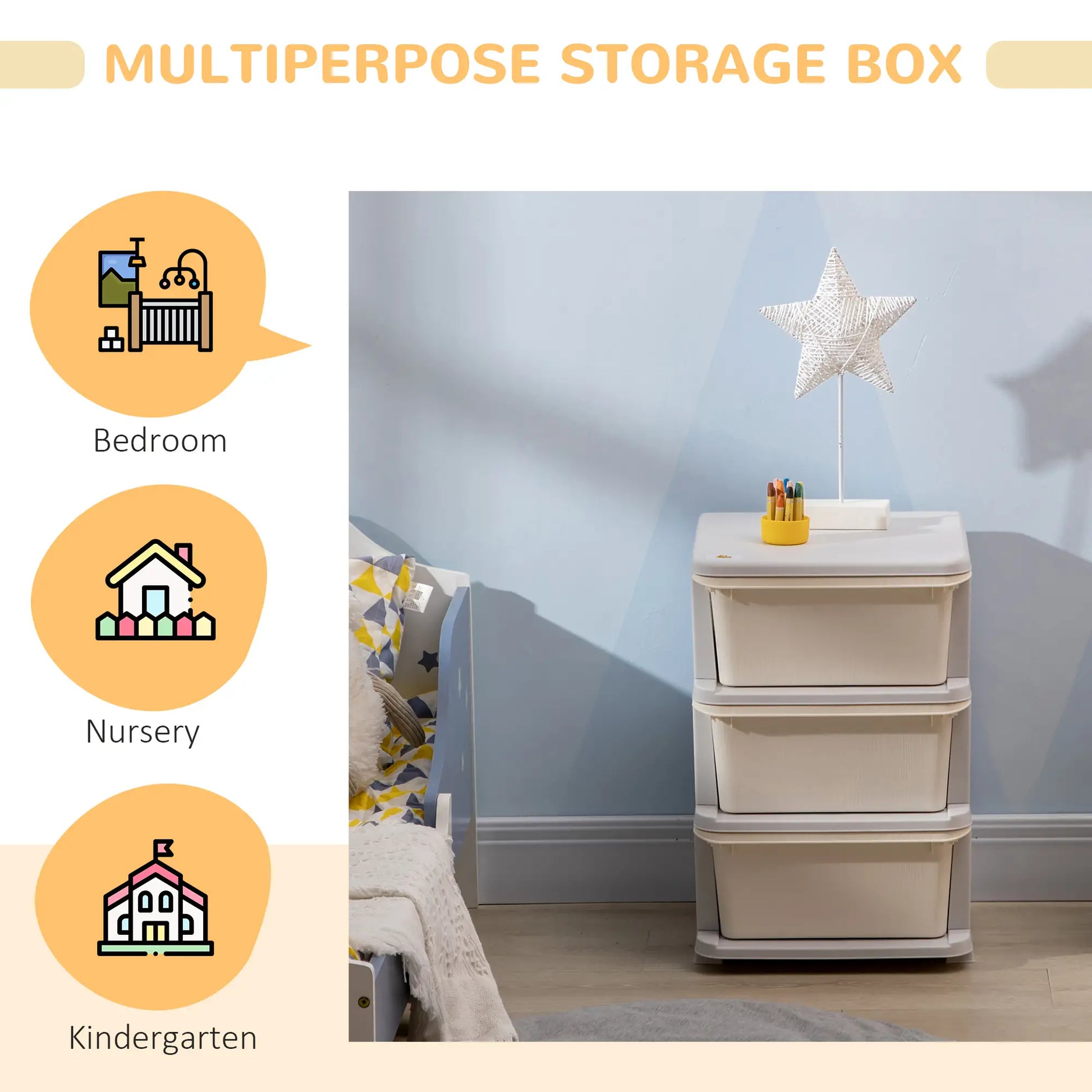 3 Tier Kids Toy Organizer, 3 Plastic Drawers, Cream White Baby & Kids Storage at Gallery Canada