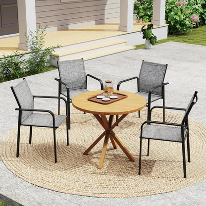 Stackable Patio Chairs Set of 4, 20" Deep Seat, All Weather Mesh, Grey Outdoor Dining Sets at Gallery Canada