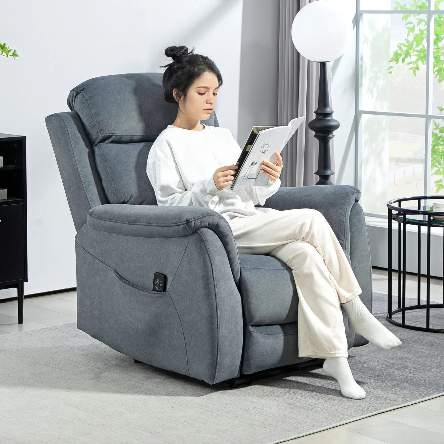 Manual Recliner Chair with Vibration Massage, Reclining Chair for Living Room with Side Pockets, Dark Grey Sofas & Reclining Chairs at Gallery Canada