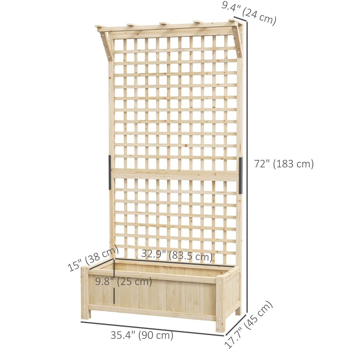 Wood Planter with Trellis, Raised Garden Bed, Privacy Screen, Natural Wood
