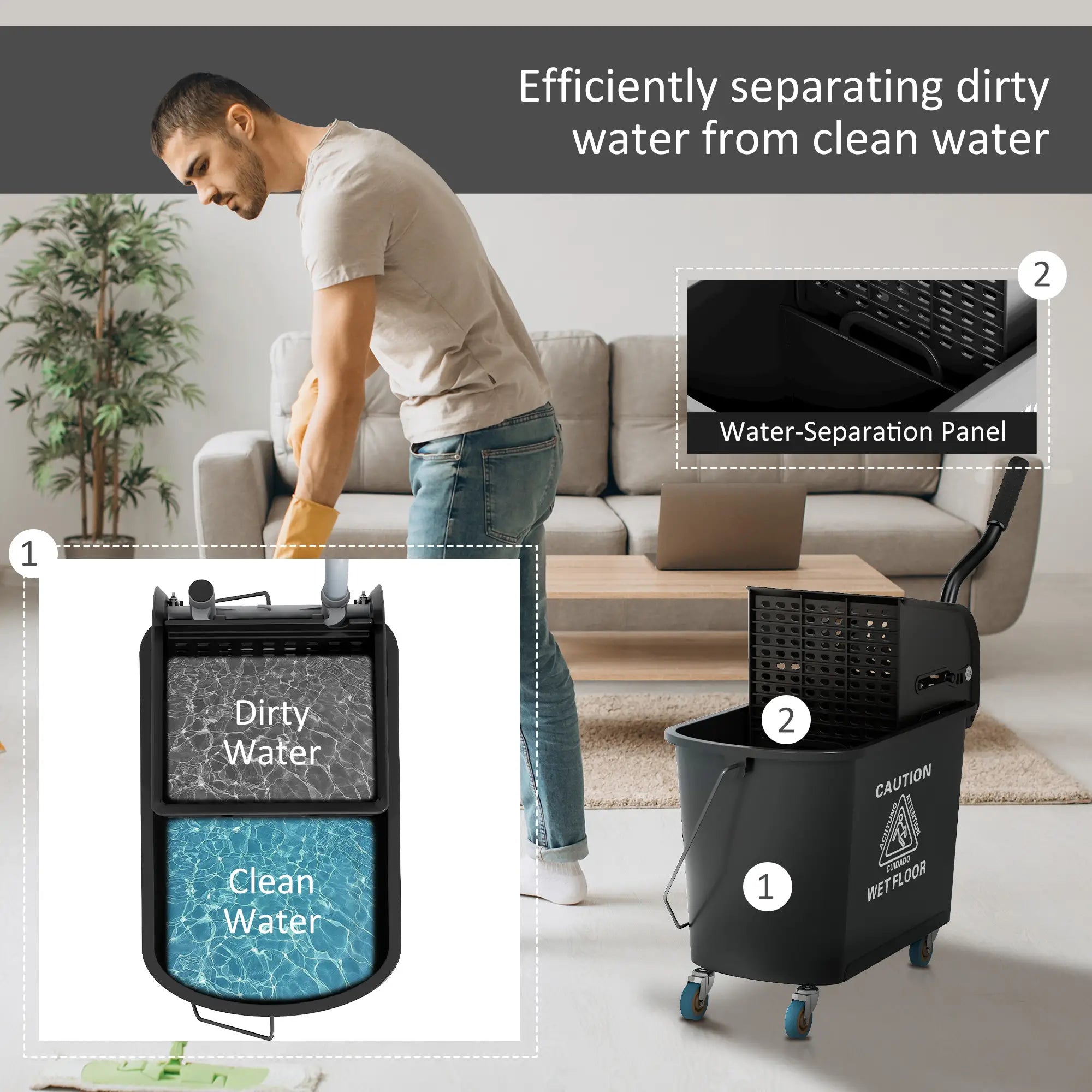 Compact Mop Bucket with Wringer, 5 Gallon, Black Household Supplies at Gallery Canada