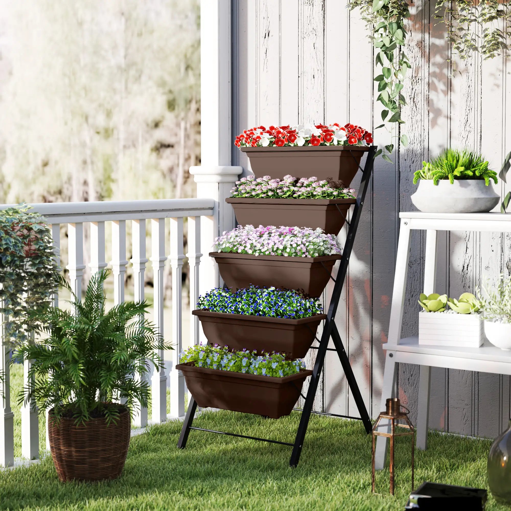 5-Tier Raised Garden Bed, 5 Planter Box, Outdoor Plant Stand, Brown Plant Stands at Gallery Canada