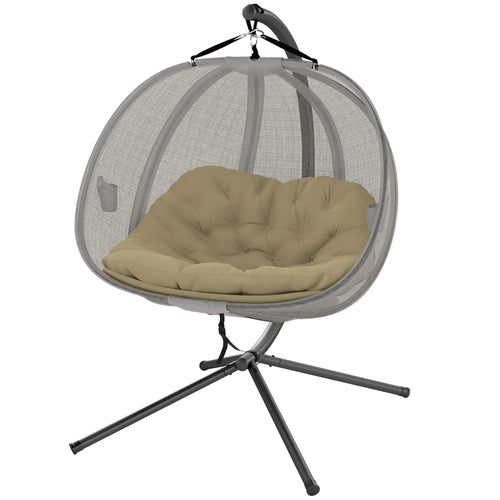 Double Egg Chair with Stand, 2 Person Hanging Swing, Khaki