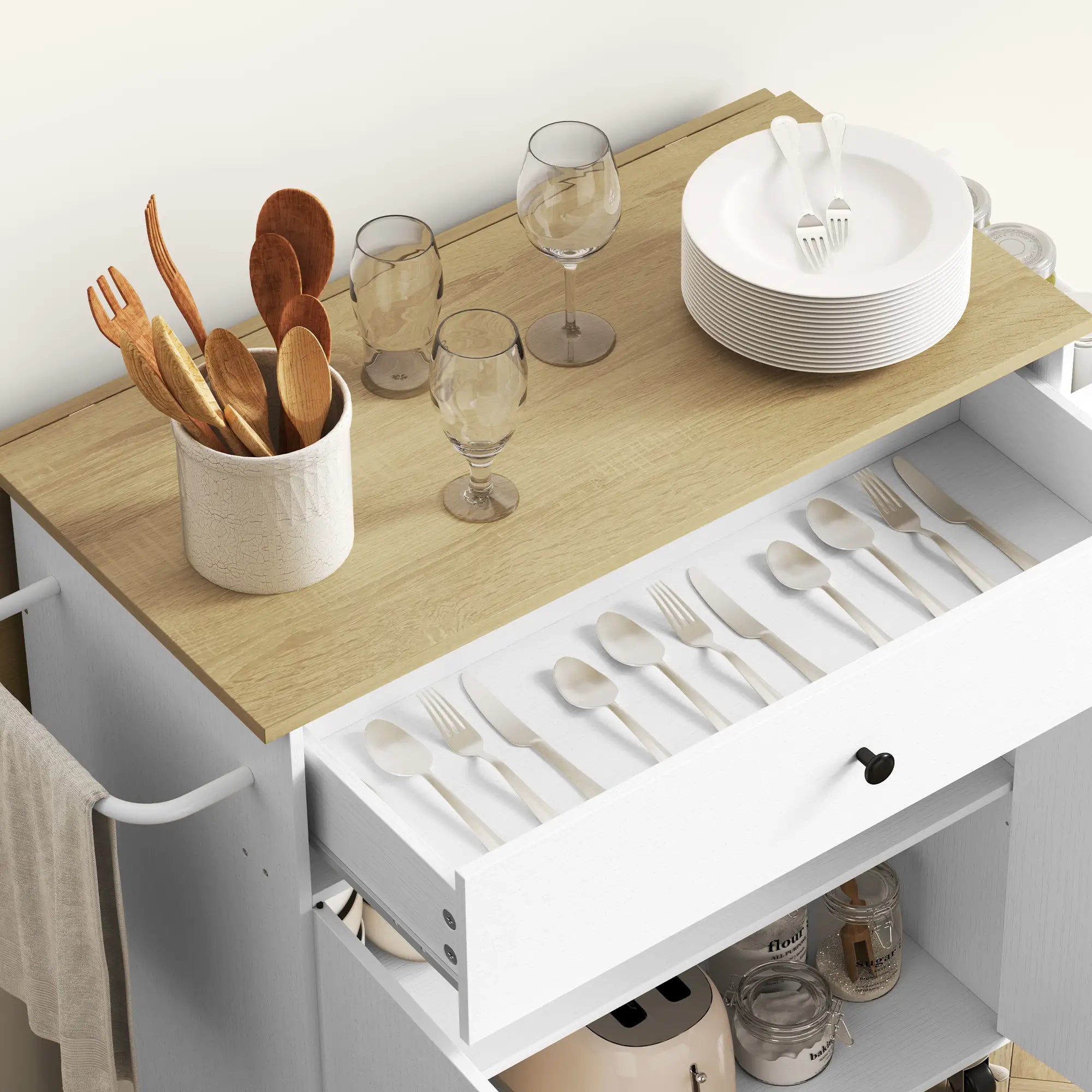 Rolling Kitchen Island With Drop Leaf, Storage Cart With Drawer, White Kitchen Islands & Kitchen Carts at Gallery Canada