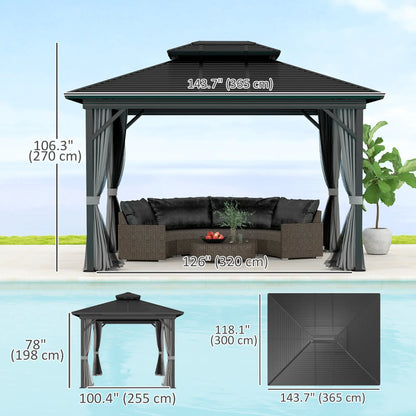 10' x 12' Hardtop Gazebo, Sun Shelter, Metal Roof, Mosquito Net, Light Grey Gazebos at Gallery Canada
