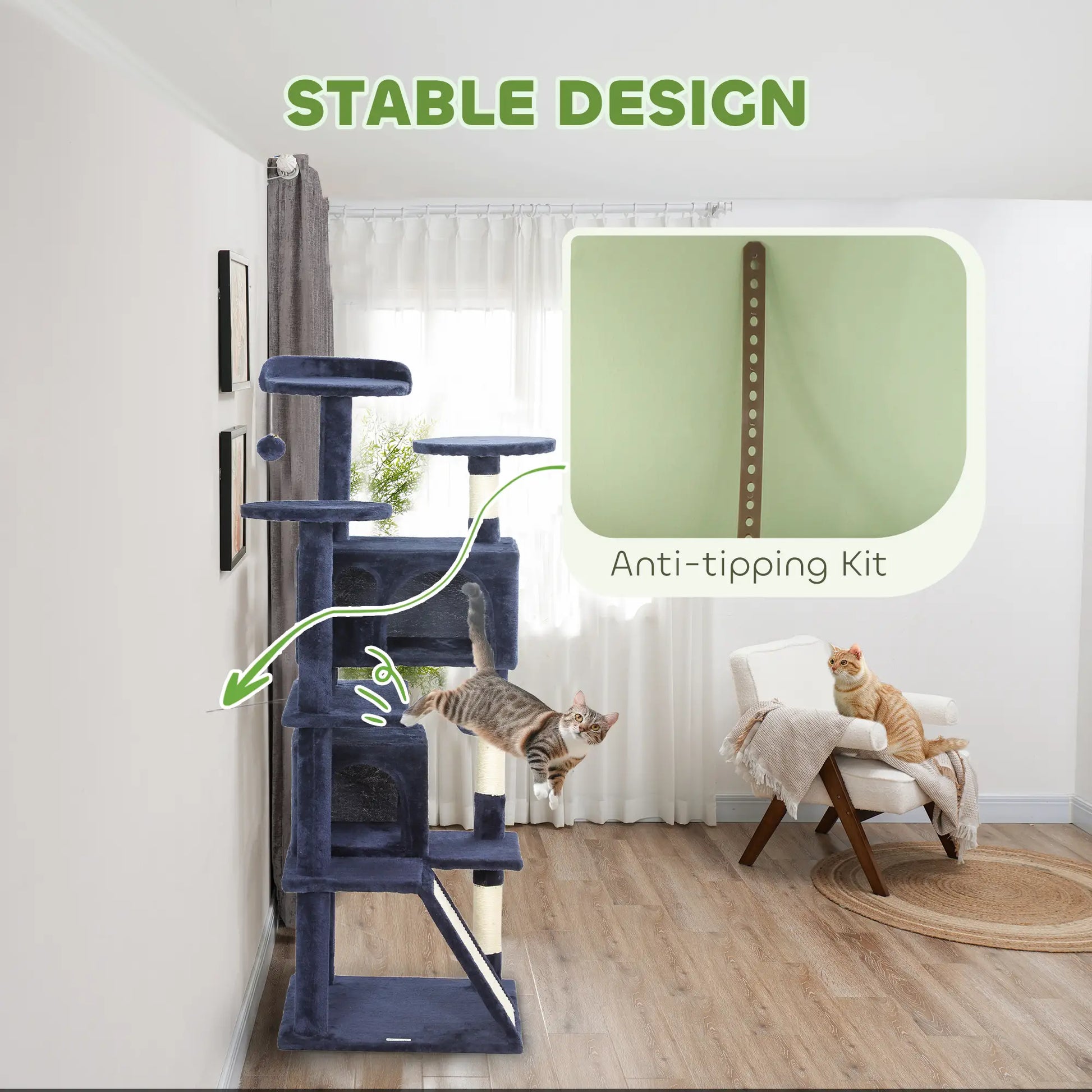 54" Cat Tree, Multi-Level Tower, Scratching Posts, Condos, Bed, Dark Blue Cat Towers at Gallery Canada