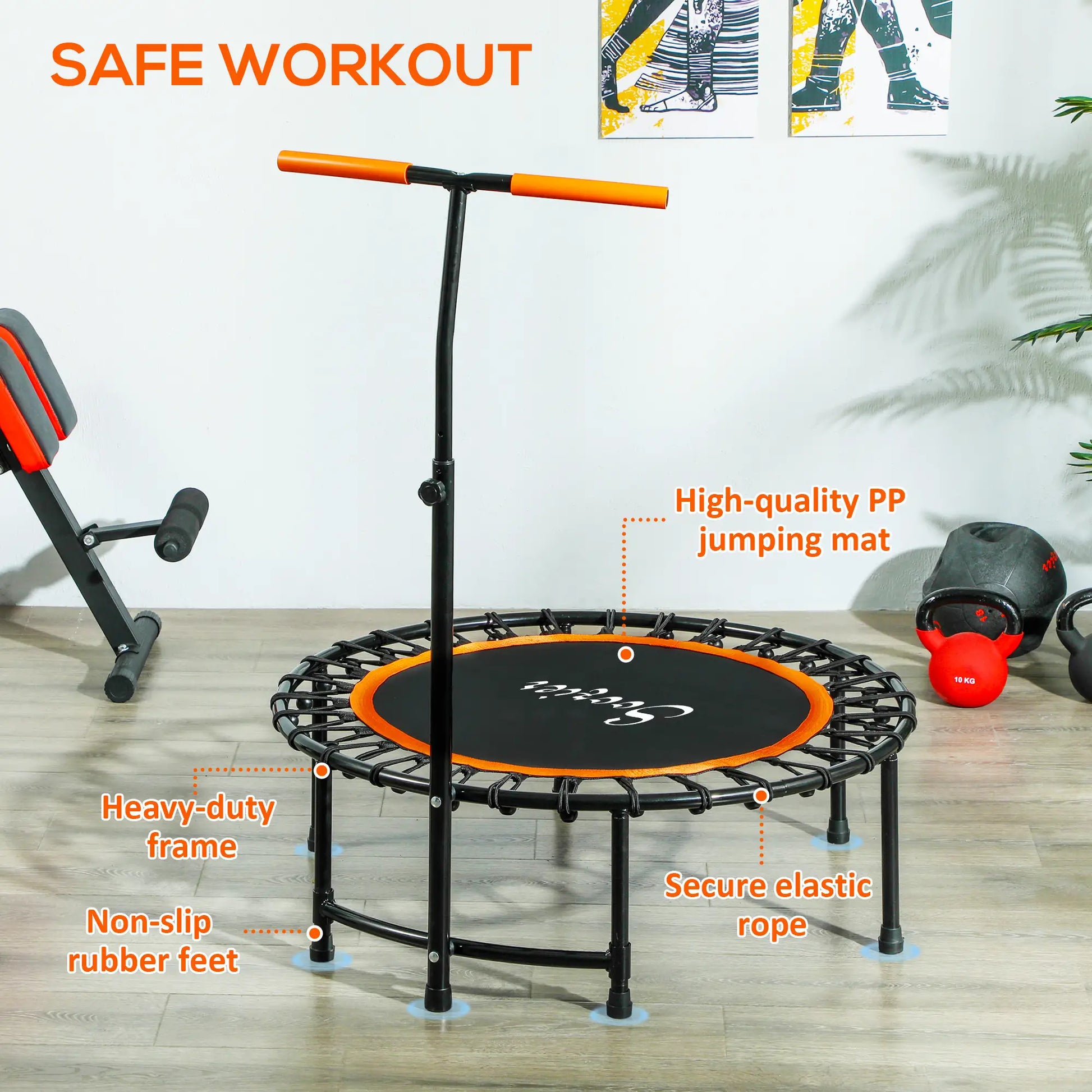 39" Mini Exercise Trampoline, Adjustable T-Bar, Orange Trampolines at Gallery Canada