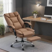 Chaise de bureau exécutive, chaise de bureau ergonomique avec repose-pieds, marron