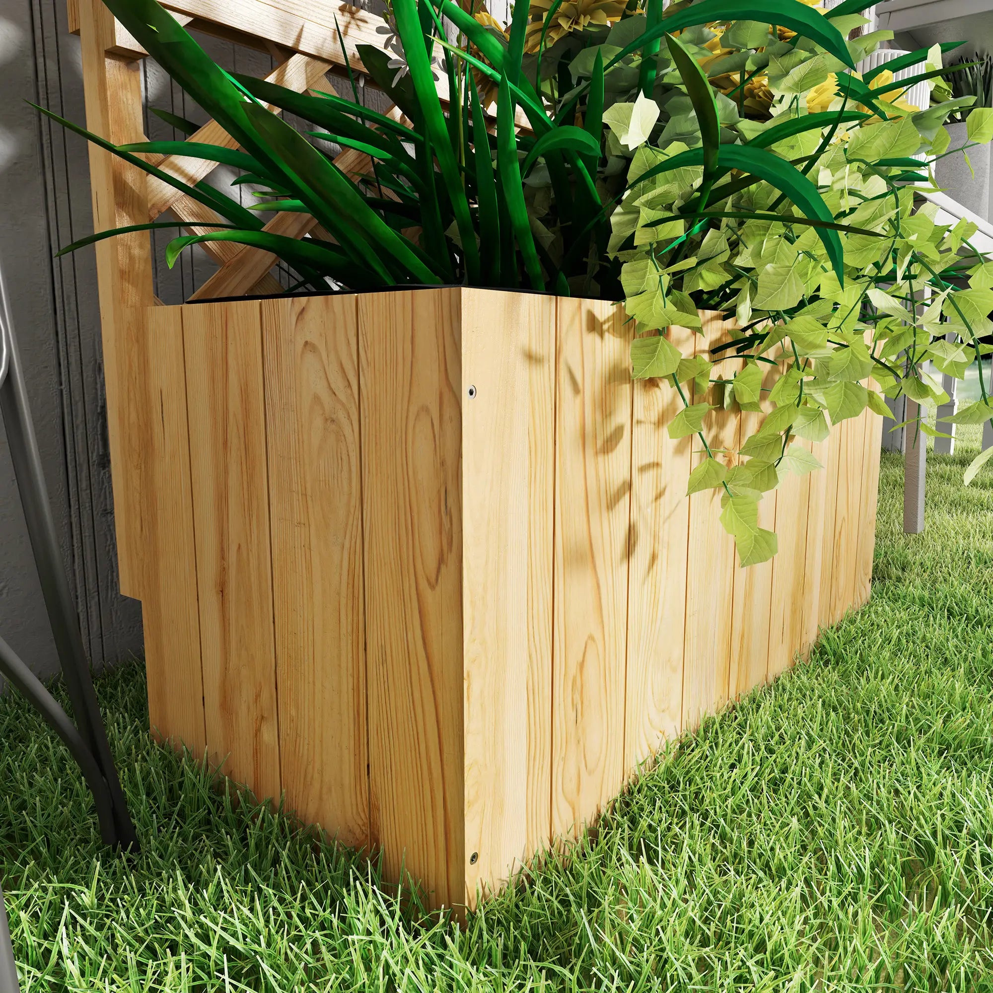 Wooden Raised Garden Bed With Trellis, Hanging Roof, Plant Shelf Wooden Planter Boxes at Gallery Canada