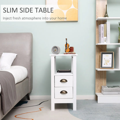 Slim End Table with 2 Drawers, Storage Shelf, White Side Tables at Gallery Canada
