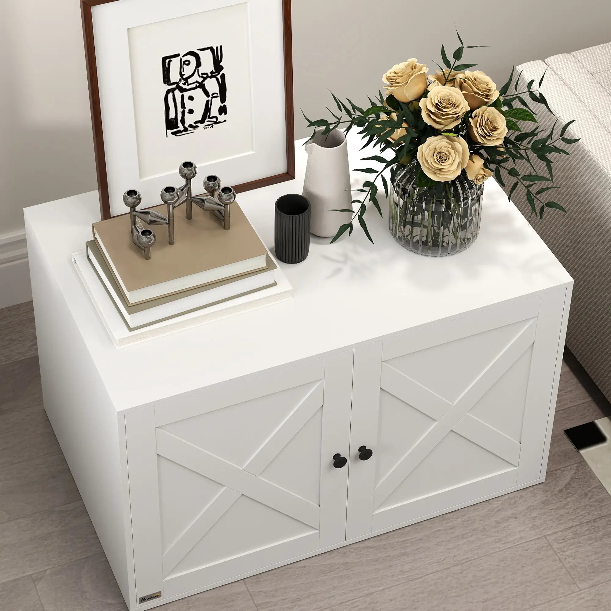 Cat Litter Box Enclosure, Double Doors, Handles, 31.5