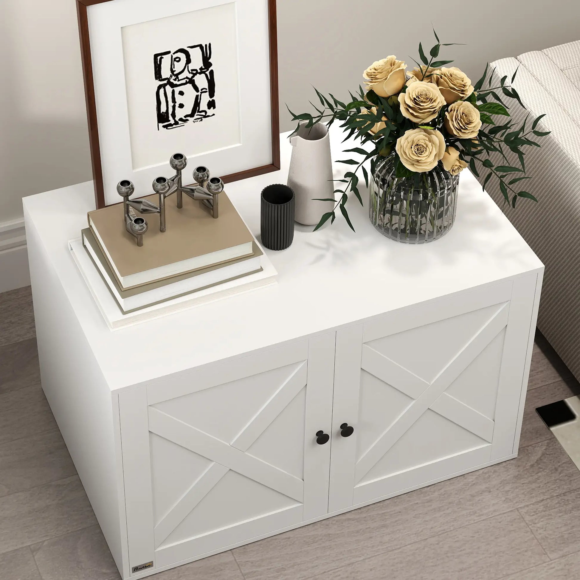 Cat Litter Box Enclosure, Double Doors, Handles, 31.5" x 21" x 20", White Cat Litter Box Enclosures at Gallery Canada