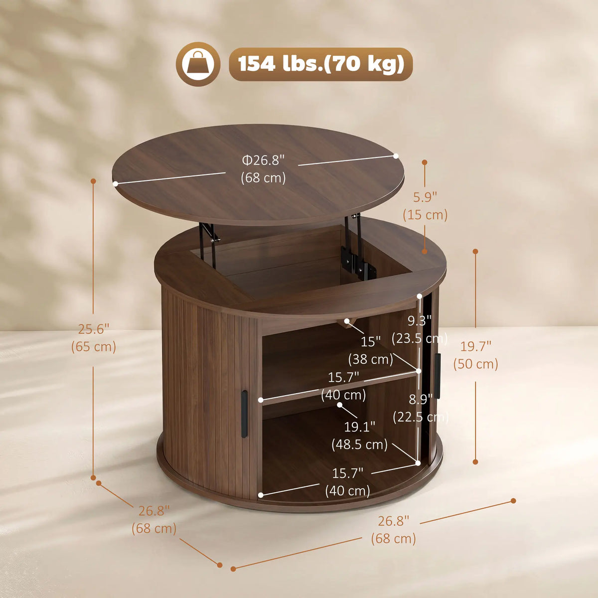 Lift Top Coffee Table, Round, Storage, Sliding Door, Walnut Brown Coffee Tables at Gallery Canada