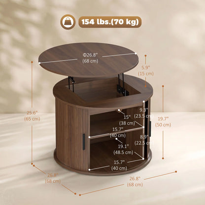 Lift Top Coffee Table, Round, Storage, Sliding Door, Walnut Brown Coffee Tables at Gallery Canada