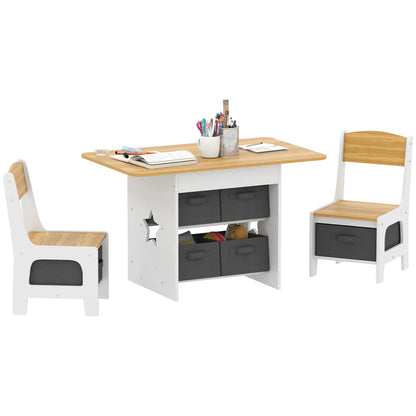 3 Piece Kids Table and Chair Set, 6 Removable Drawers, Natural Kids Table Sets at Gallery Canada