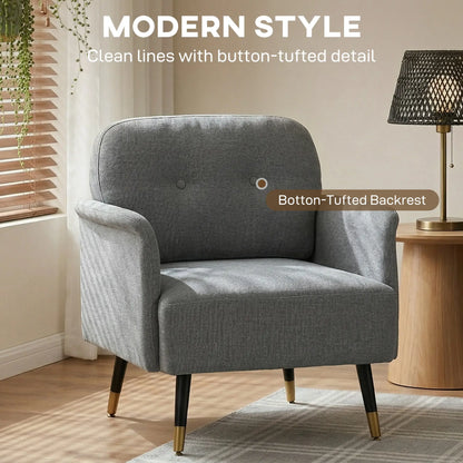 Modern Tufted Accent Chair, Metal Legs, Upholstered Reading Armchair, Grey Accent Chairs at Gallery Canada