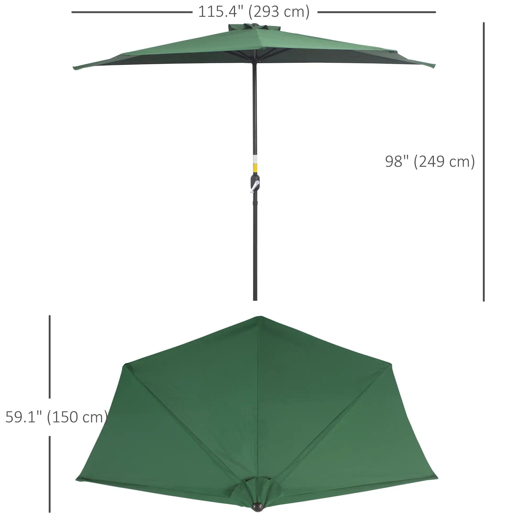 9.8ft Half Umbrella, Semi Round Patio Parasol, Crank Handle, Top Vent, Green Half Round Umbrellas at Gallery Canada