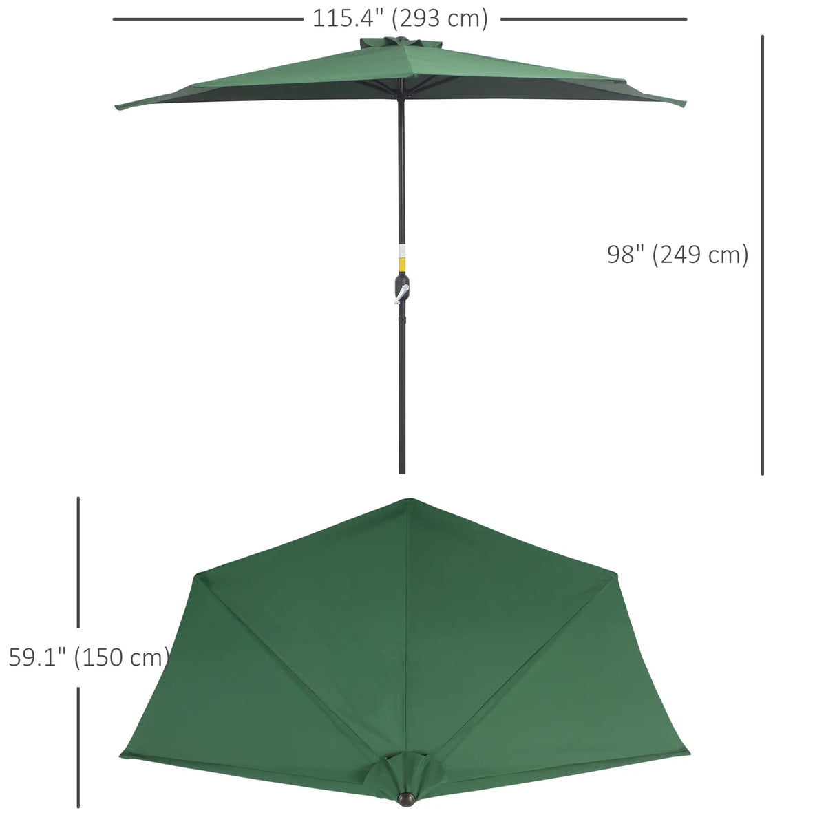 9.8ft Half Umbrella, Semi Round Patio Parasol, Crank Handle, Top Vent, Green Half Round Umbrellas at Gallery Canada