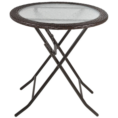26.8" Folding Round Tempered Glass Table, Brown Rattan Edging, Brown Patio Side Tables Brown at Gallery Canada