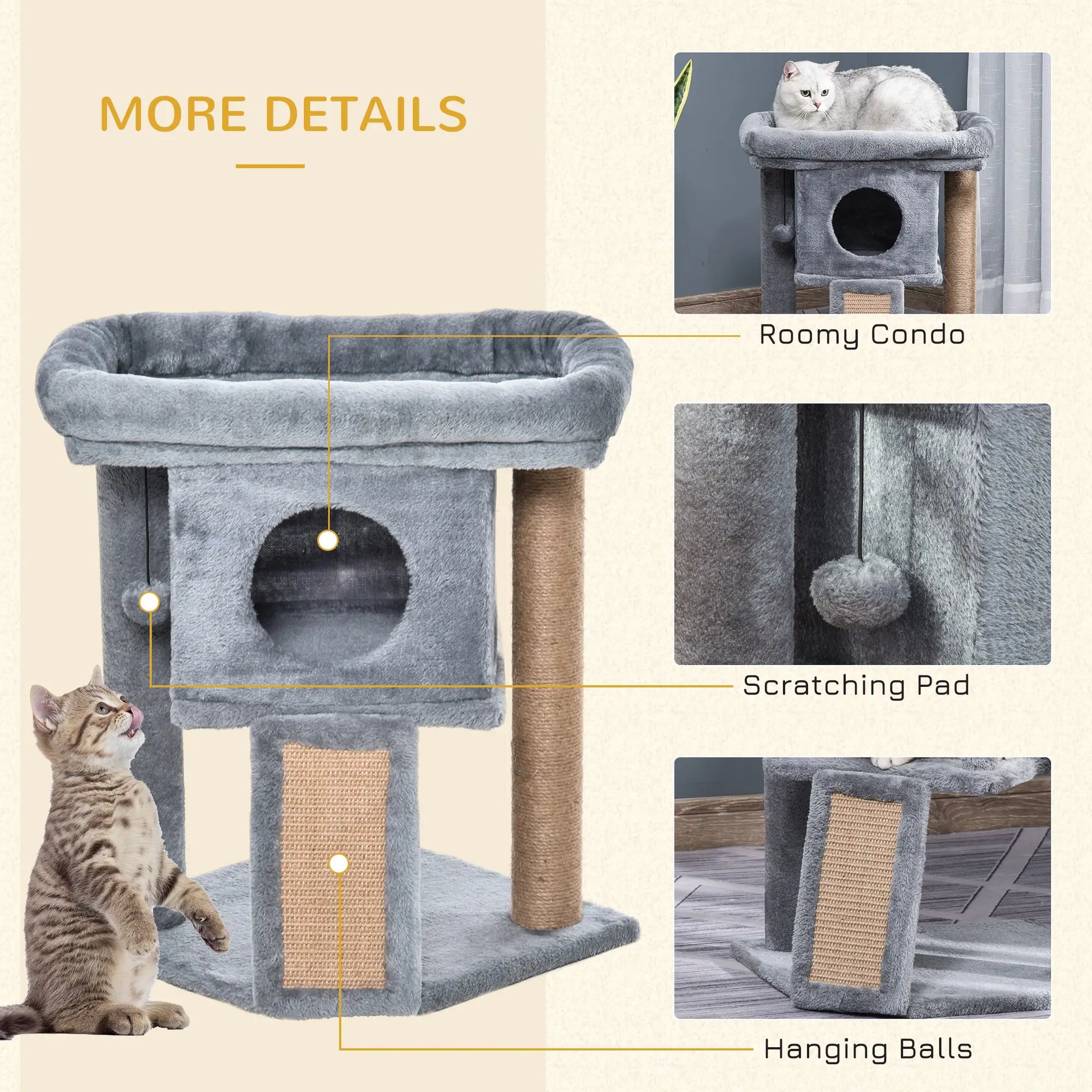 Small Cat Tree Tower with Perch, Scratching Post, Condo, Toy Ball, Grey Cat Posts at Gallery Canada