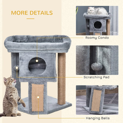 Small Cat Tree Tower with Perch, Scratching Post, Condo, Toy Ball, Grey Cat Posts at Gallery Canada