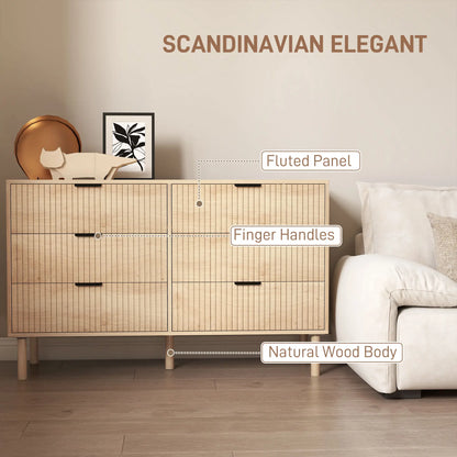 6 Drawer Dresser, Fluted Panels, Solid Wood Legs, Oak Storage Cabinets at Gallery Canada