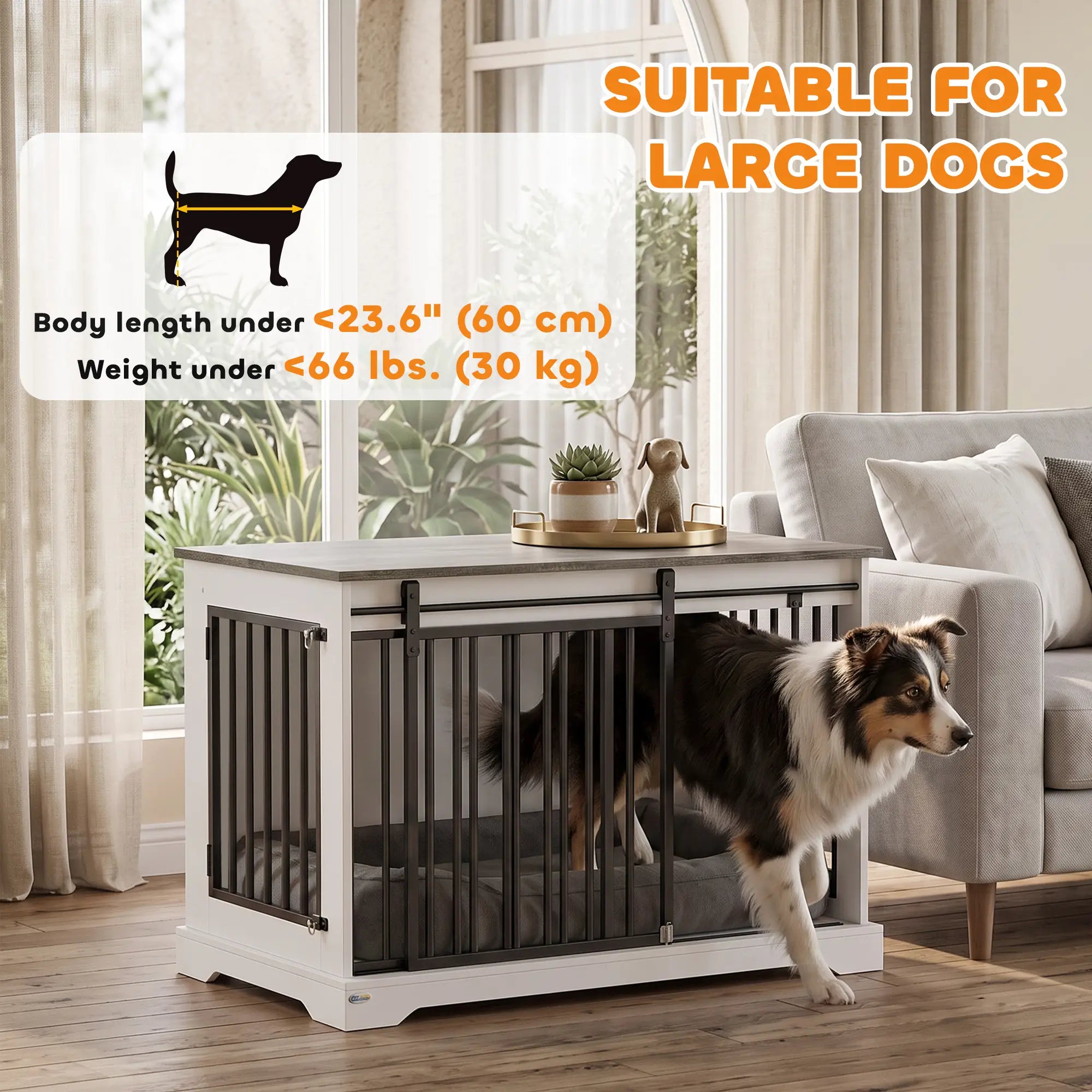 Dog Crate Furniture 100 cm, Sliding Barn Door, Large Breeds, White Dog Cages & Crates at Gallery Canada