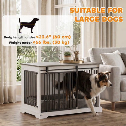 Dog Crate Furniture 100 cm, Sliding Barn Door, Large Breeds, White Dog Cages & Crates at Gallery Canada