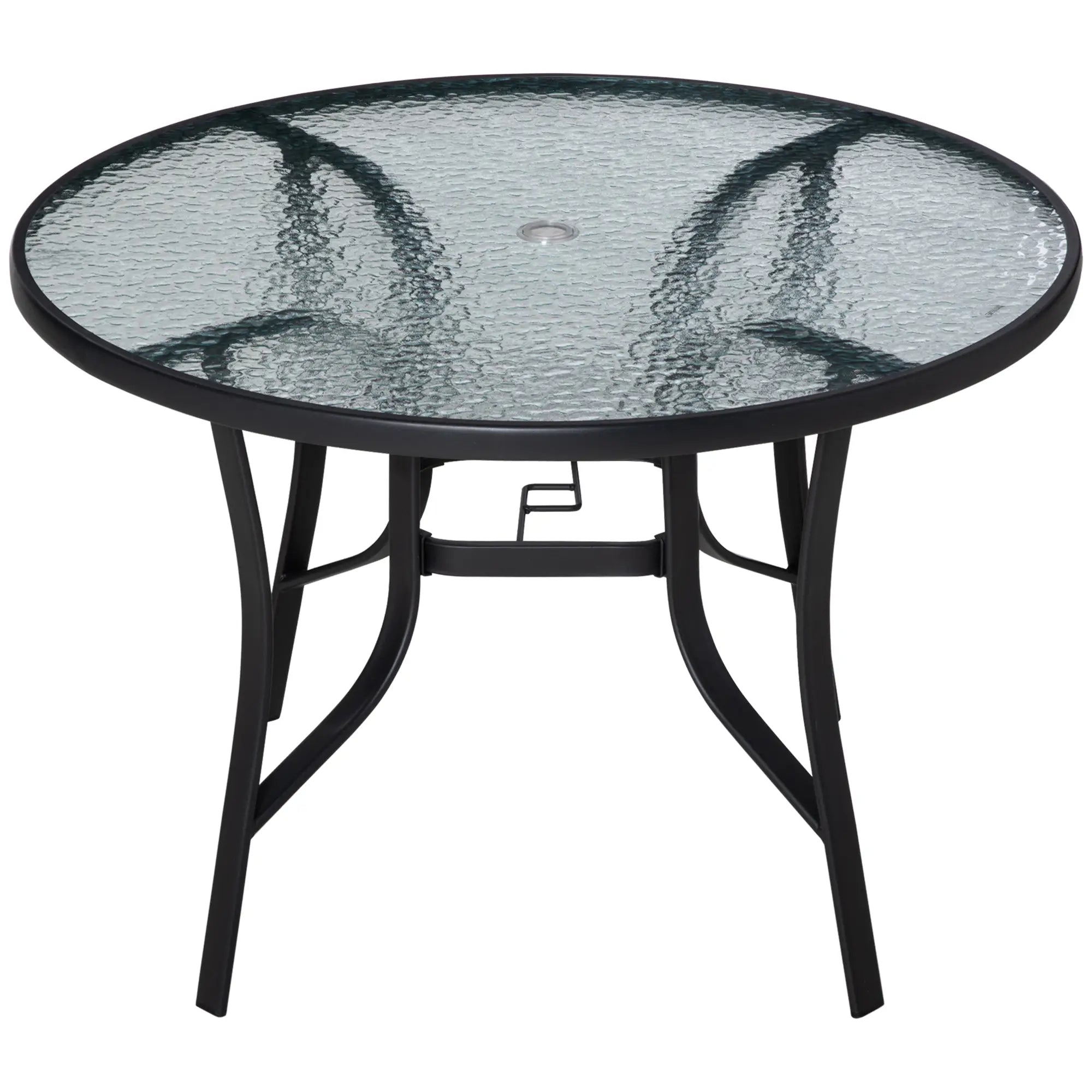 42 Inch Round Outdoor Dining Table with Umbrella Hole, Steel Patio Side Tables Black, Transparent at Gallery Canada