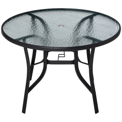 42 Inch Round Outdoor Dining Table with Umbrella Hole, Steel Patio Side Tables Black, Transparent at Gallery Canada