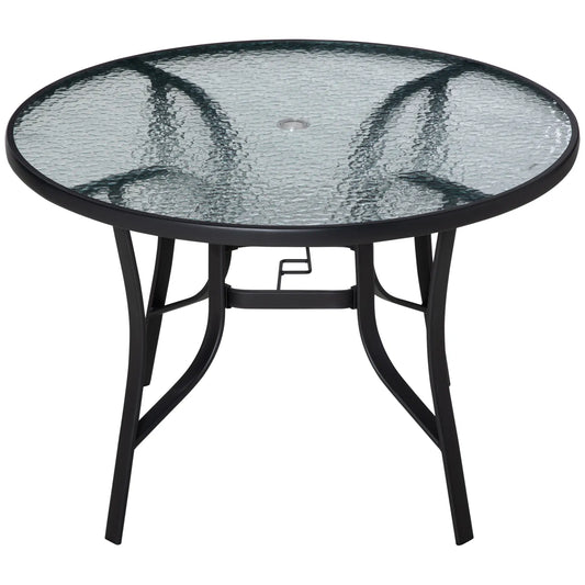 42 Inch Round Outdoor Dining Table with Umbrella Hole, Steel Patio Side Tables Black, Transparent at Gallery Canada