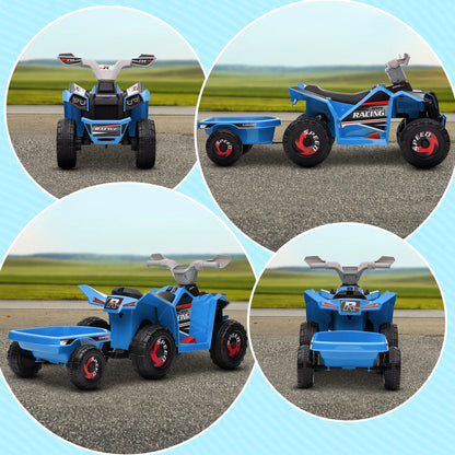 6V Kids ATV Quad, Battery Powered Electric Vehicle with Back Trailer, Wear-Resistant Wheels, Blue Electric Toy Cars at Gallery Canada