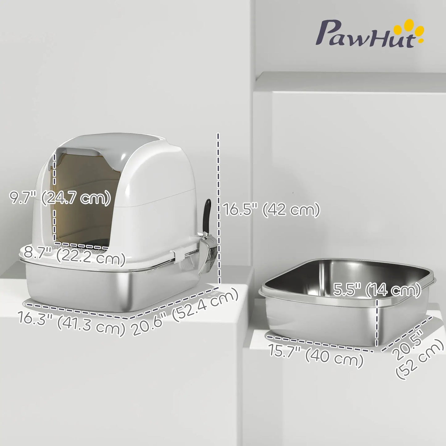 XL Stainless Steel Cat Litter Box with Lid, Enclosed, Scoop Included Cat Litter Box Enclosures at Gallery Canada