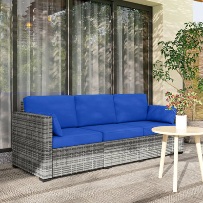 3-Seater Outdoor Sofa with Cushions, PE Rattan, Blue Patio Furniture Sets at Gallery Canada