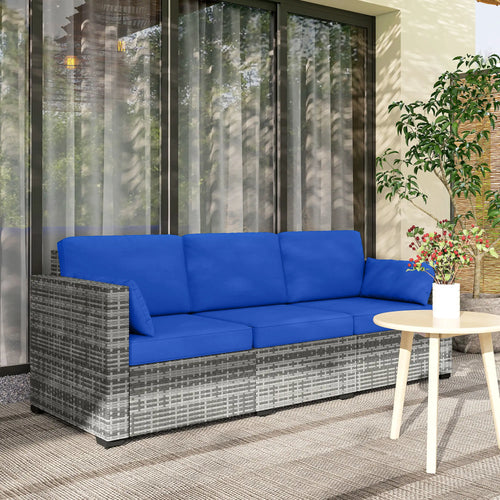 3-Seater Outdoor Sofa with Cushions, PE Rattan, Blue