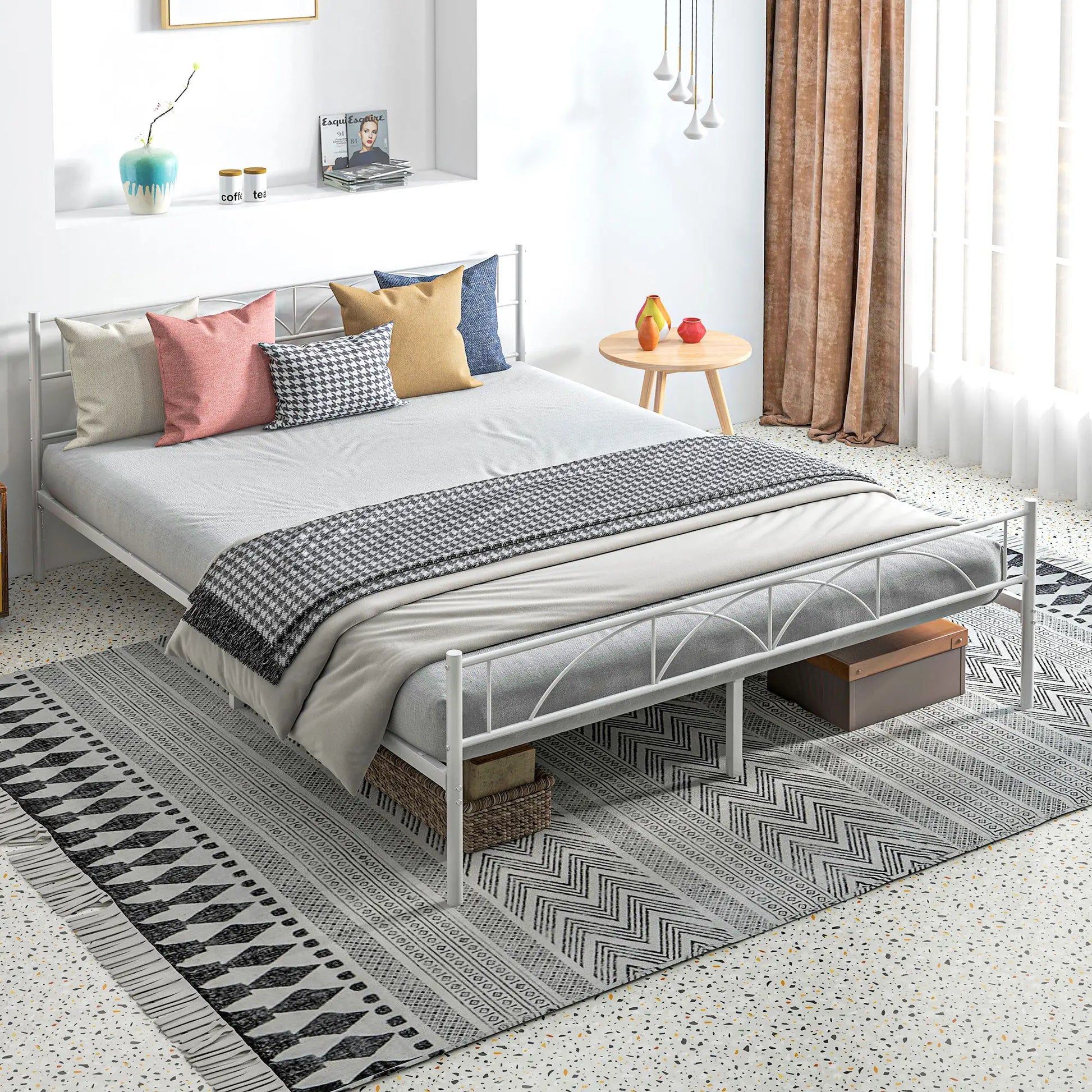 Metal Queen Platform Bed Frame with Headboard, Steel Slat Support, Underbed Storage, No Box Spring Needed, Easy Assembly Bed Frames at Gallery Canada