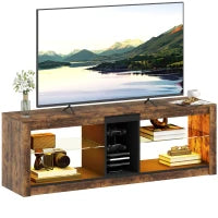 Meuble TV avec lumières LED, télécommande, étagères, brun rustique