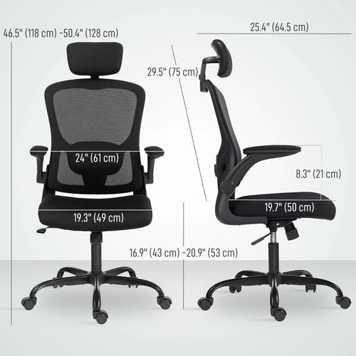 Ergonomic Office Chair, Mesh Desk Chair, Adjustable Headrest, Lumbar Support, Black