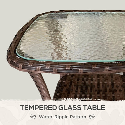 Outdoor Coffee Table With Storage Shelf, Wicker Side Table, Water-Ripple Glass Top, Mix Brown Patio Side Tables at Gallery Canada