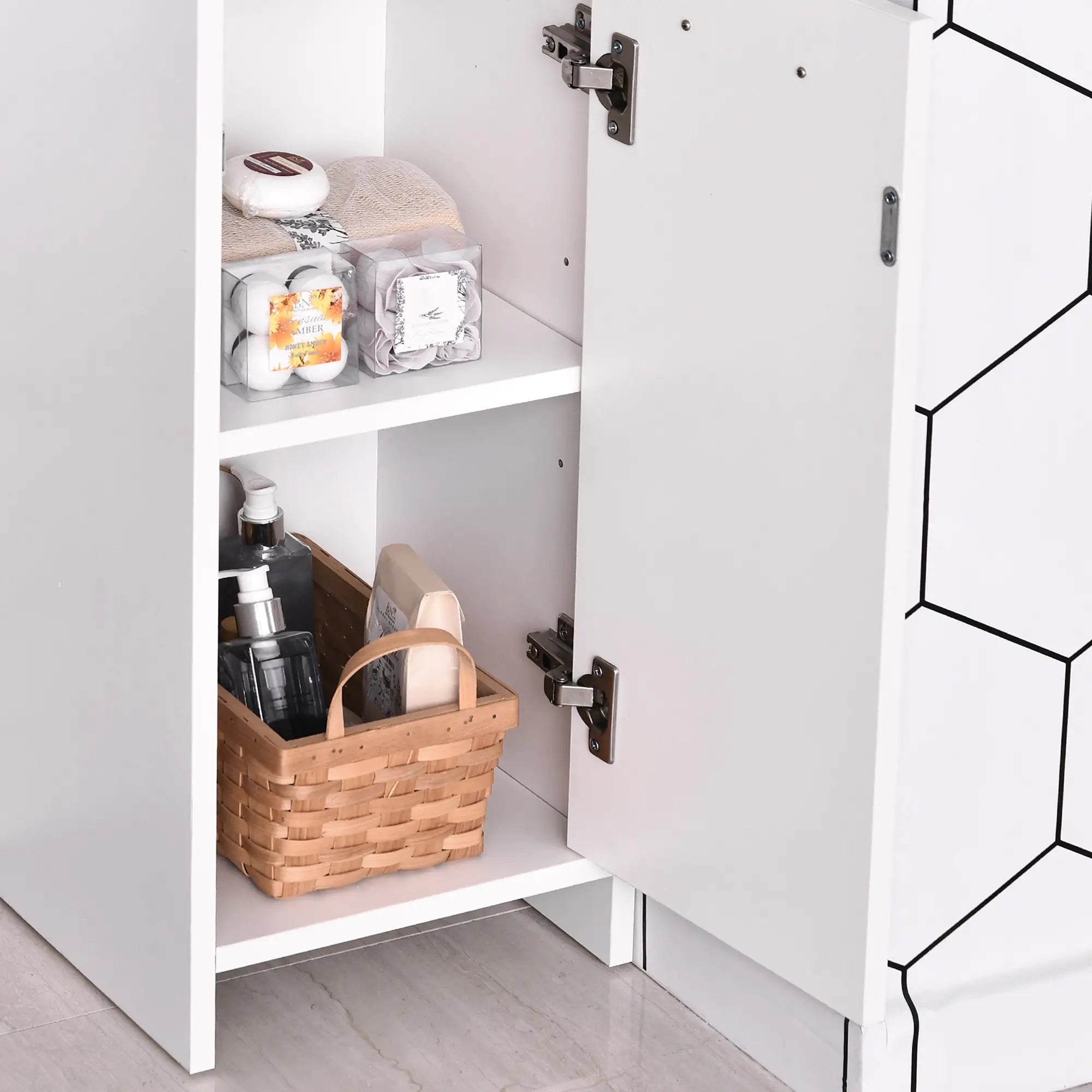 Tall Narrow Bathroom Vanity, 2 Doors, Adjustable Shelves, White Bathroom Cabinets at Gallery Canada