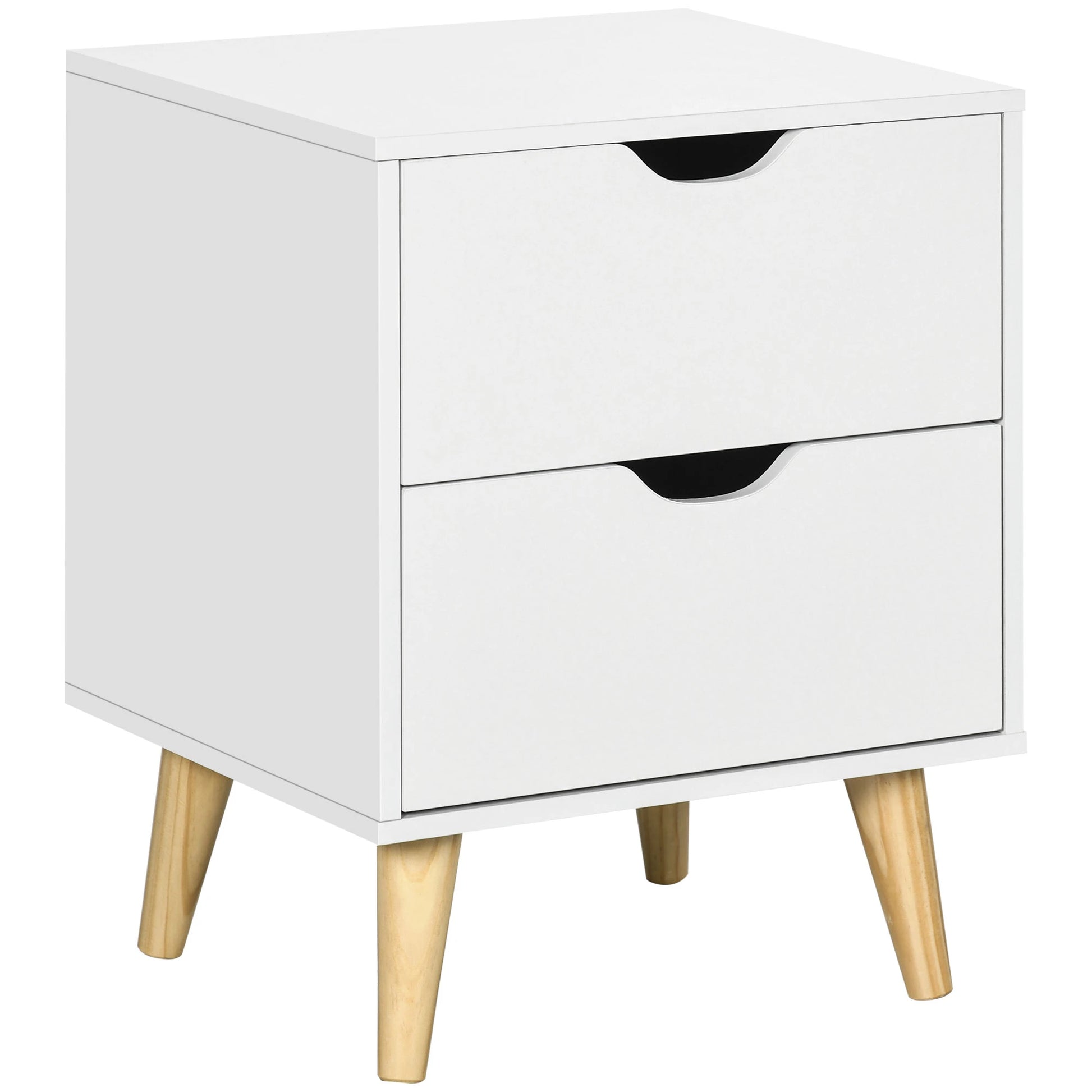 Modern Bedside Table, Nightstand with 2 Drawers, Pine Wood Legs, White Bedside Tables at Gallery Canada
