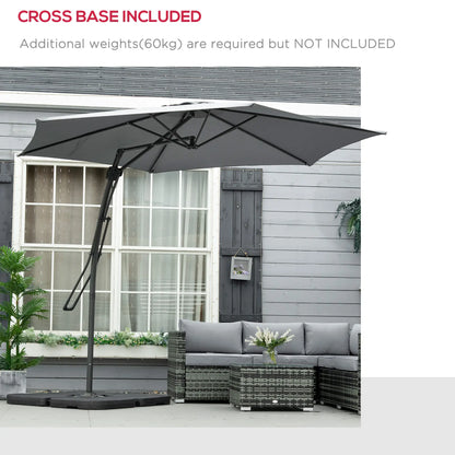 10ft Cantilever Patio Umbrella, Crank Handle, Cross Base, Dark Grey Sun Umbrellas at Gallery Canada