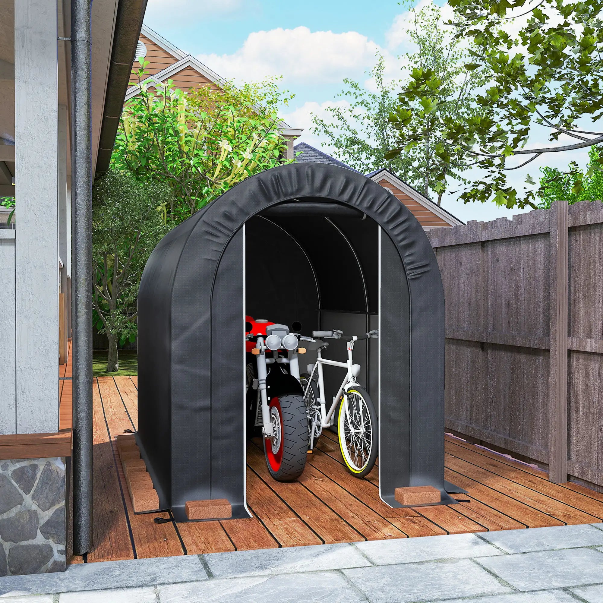 5' x 8' Outdoor Storage Shed, Heavy Duty Galvanized Steel, Black Car Shelters at Gallery Canada