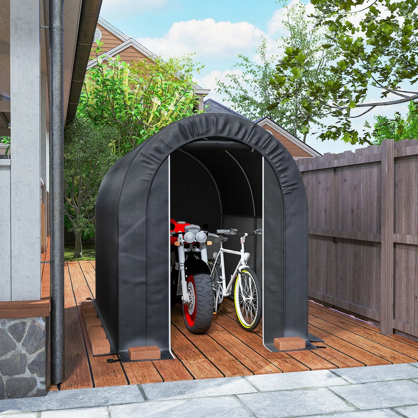 5' x 8' Outdoor Storage Shed, Heavy Duty Galvanized Steel, Black Car Shelters at Gallery Canada