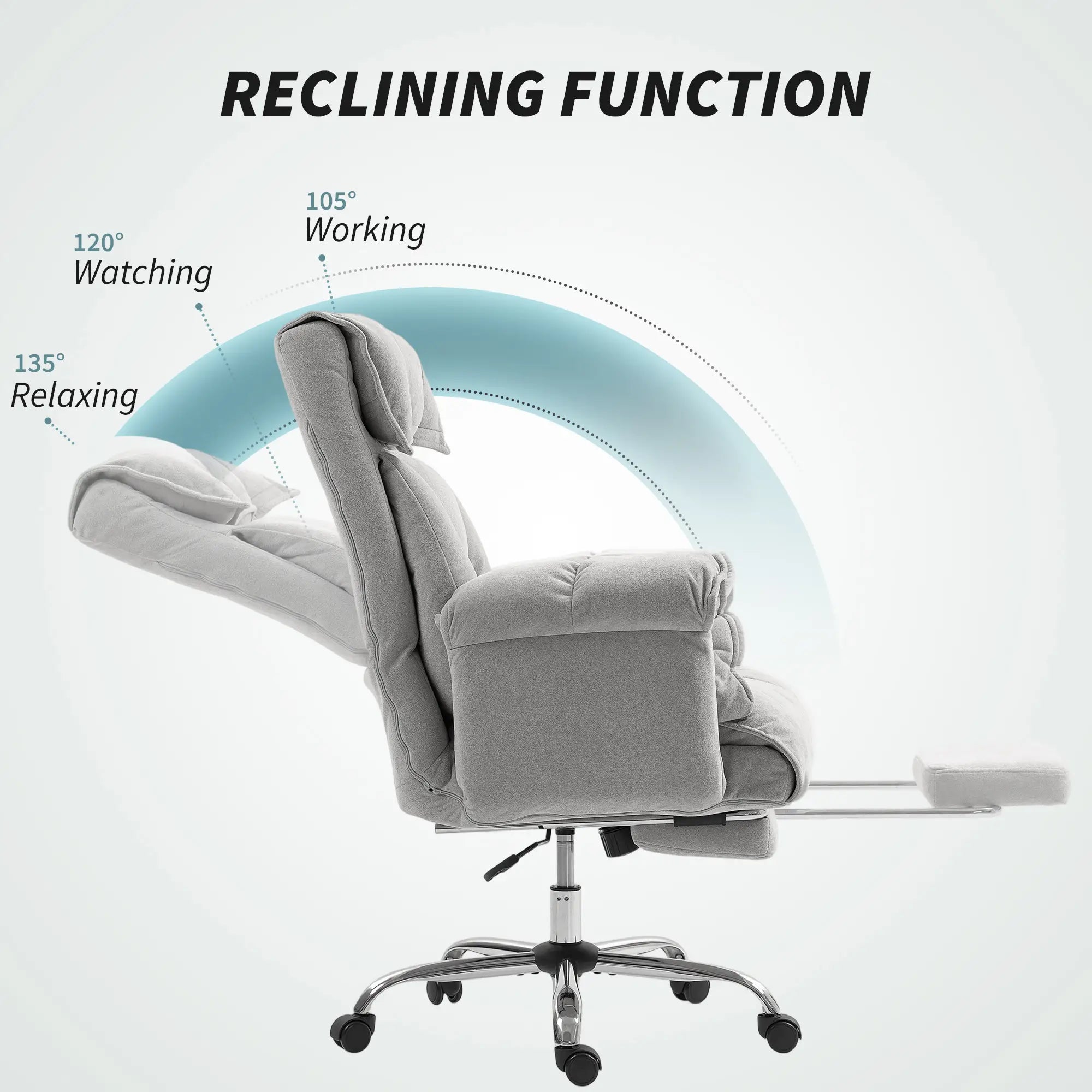 High Back Office Chair, Reclining with Footrest, High Resilience Foam, Swivel Wheels, Light Grey Executive & Manager Chairs at Gallery Canada