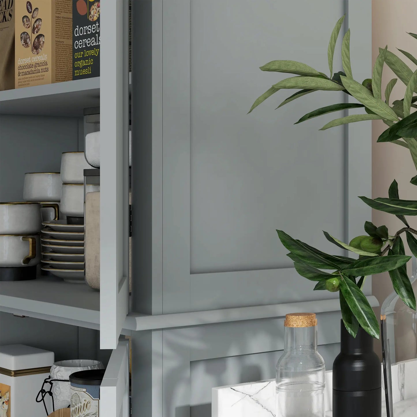 72.5" Freestanding Kitchen Pantry, 4 Doors, Grey Kitchen Pantry Cabinets at Gallery Canada