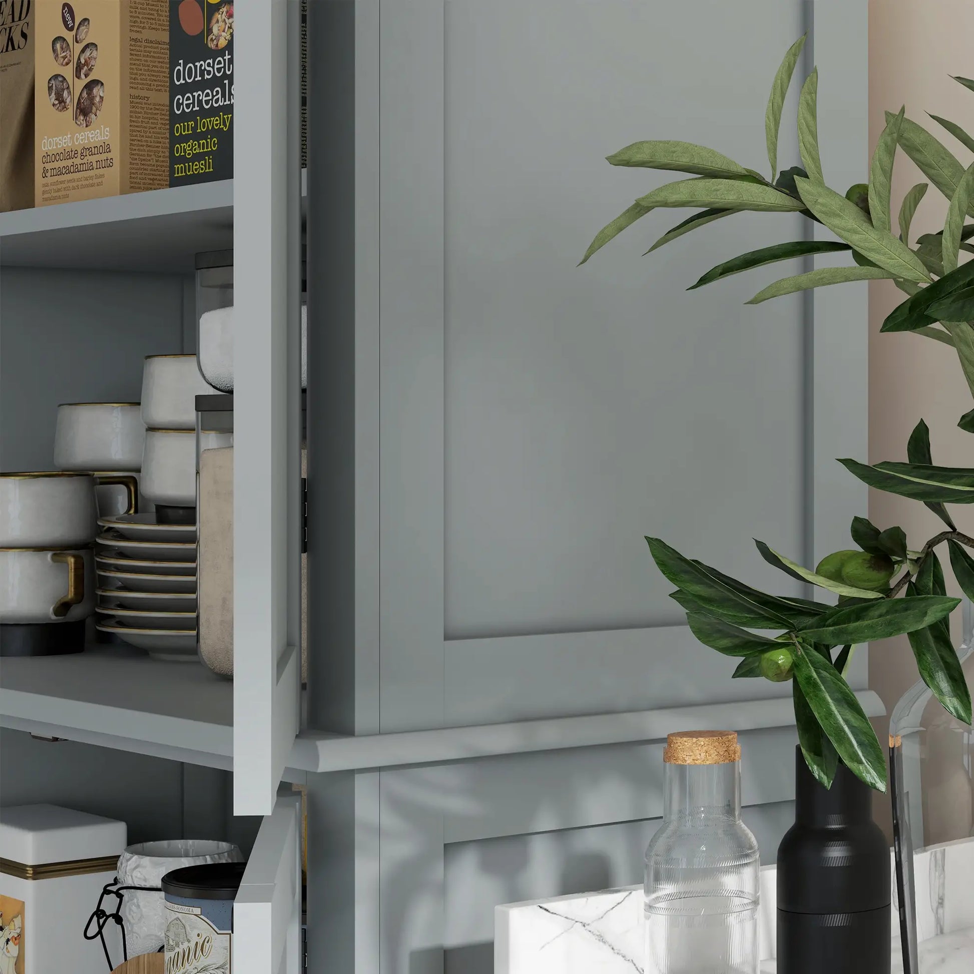 72.5" Freestanding Kitchen Pantry, 4 Doors, Grey Kitchen Pantry Cabinets at Gallery Canada