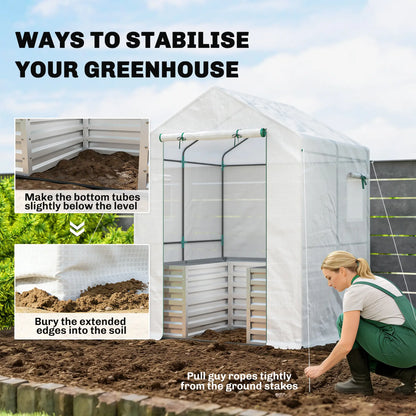 Galvanized Metal Greenhouse, Raised Garden Bed, 56" x 56" x 75", White Portable Greenhouses at Gallery Canada