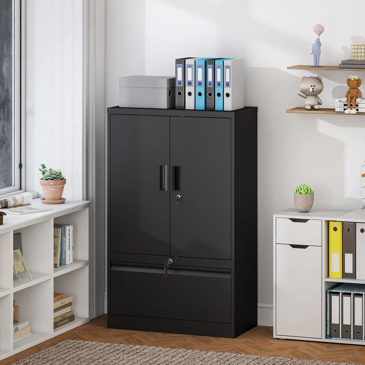 Lateral Filing Cabinet, Metal Storage Cabinet, Black Office Cabinets & Cupboards at Gallery Canada